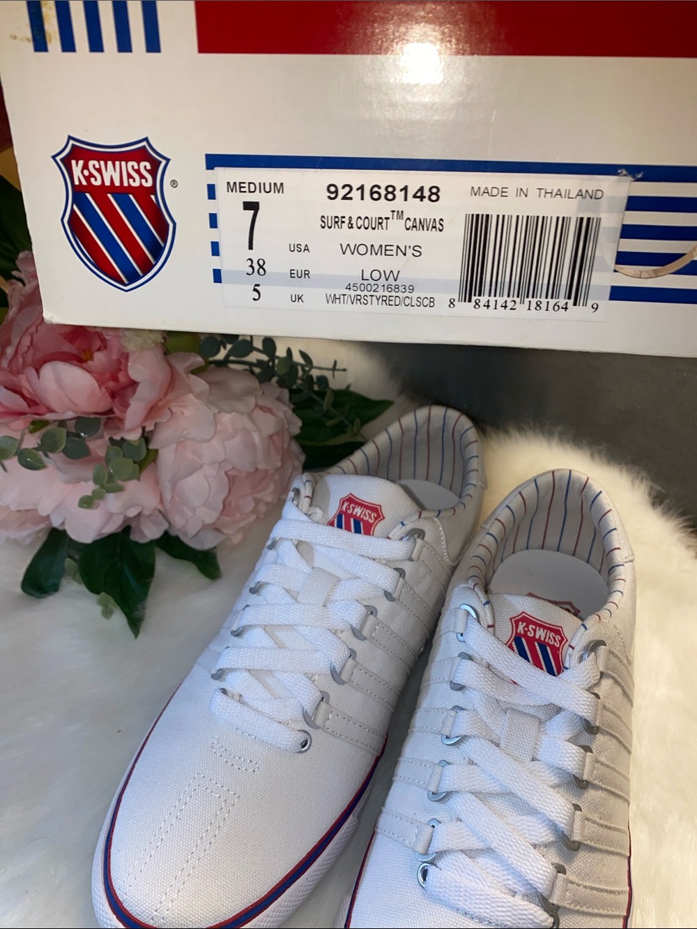 K-Swiss White Canvas Sneakers with Red & Blue Accents - Picture 6 of 7